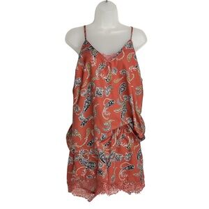 Japna Lounge Womens Matching Set Pajama Sz XL Tank Top Shorts Satin Lace Trim